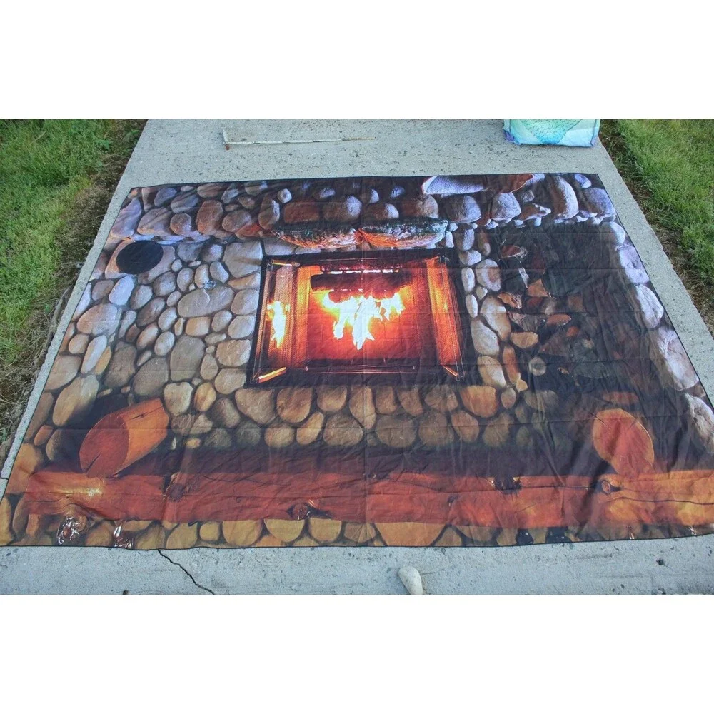 Christmas Fireplace Backdrop ~6x8' Photography Rocks Cozy Winter Holiday Pillows
